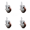 Service Caster 4 Inch Maroon Poly Wheel Swivel 3/4 Inch Square Stem Caster Set with Brake SCC SCC-SQ20S414-PPUB-MRN-TLB-34-4